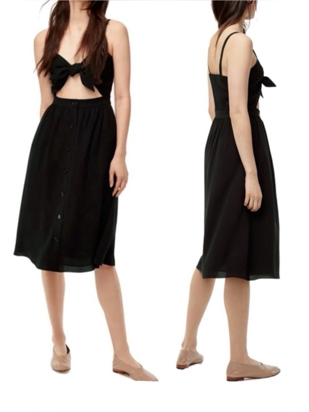 Wilfred Aritzia Adelia Tie Front Dress in Black
